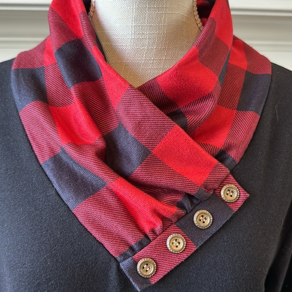 MIUSEY BLACK & RED BUFFALO CHECK TOP w/COWL NECKLINE - Picture 2 of 10